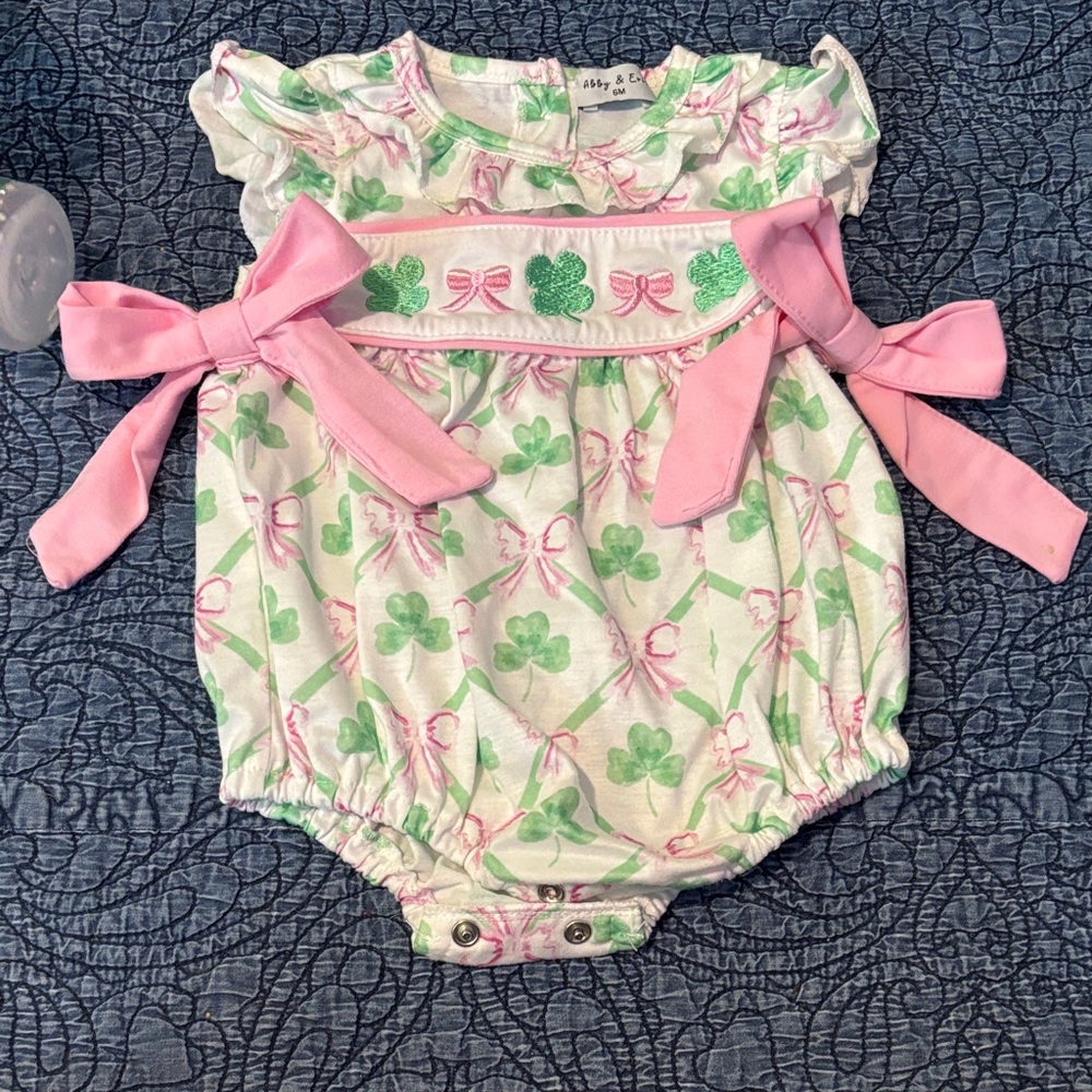 Lucky Shamrock and Bows Kids One Piece Bodysuit